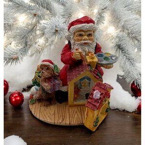 Santa Claus Painting Christmas Figurine Opening House Artist Holiday Scene